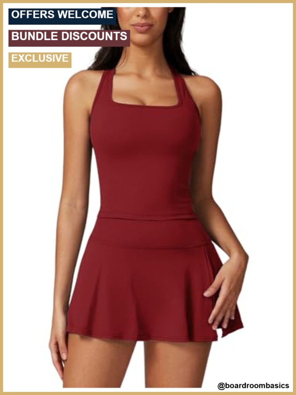 2 Piece Tennis Dress Set Racerback Crop Top Mini Skort Activewear
